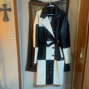 PrettyLittleThing Black & White Colorblock Faux Leather Trench Coat